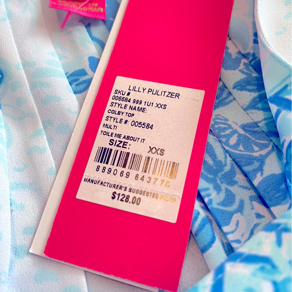 NWT Lilly Pulitzer Blue and White Colby Top in Toile Me About It, XXS - Picture 10 of 12